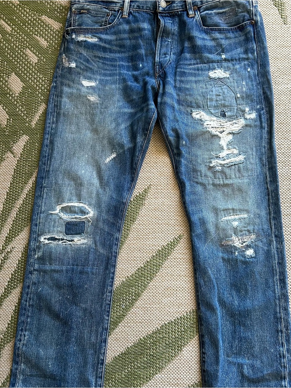Polo by Ralph Lauren The Varick Blue Distressed Slim Straight Jeans 33x32